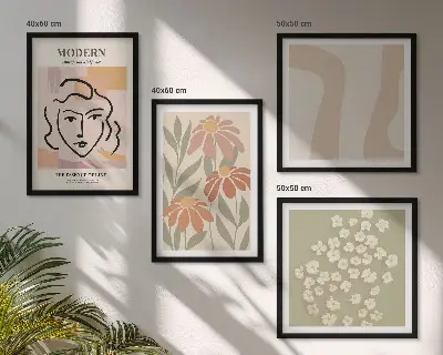Komplet slik za nad zofo z motivom moderne abstraktne ženske