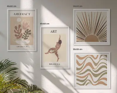 Pripravljena stenska galerija z boemskimi abstraktnimi vzorci v slogu Matisseja