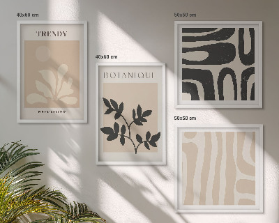 Pripravljena stenska galerija Elegantni rastlinski vzorci v bež in črni barvi