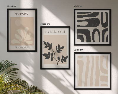 Pripravljena stenska galerija Elegantni rastlinski vzorci v bež in črni barvi