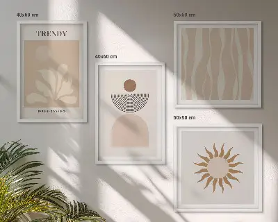 Pripravljena stenska galerija elegantni abstraktni motivi v bež odtenkih