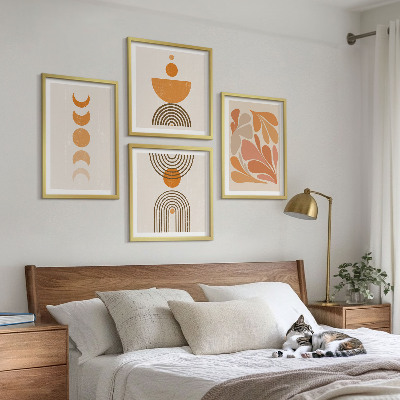 Set 4 slik v okvirju Abstraktne oranžne oblike