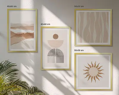 Pripravljena stenska galerija z abstraktno pokrajino v naravnih geometrijskih oblikah