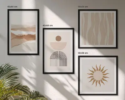Pripravljena stenska galerija z abstraktno pokrajino v naravnih geometrijskih oblikah
