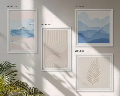 Komplet slik nad zofo Listi valovi bež modra barva