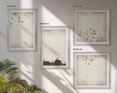 Minimalistična slika ptic komplet 4 slik v okvirju