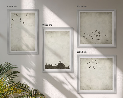 Set 4 slik v okvirju Minimalistično slikanje ptic