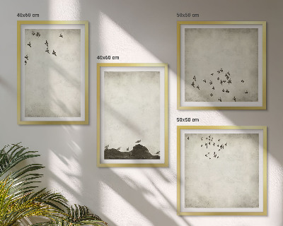 Set 4 slik v okvirju Minimalistično slikanje ptic