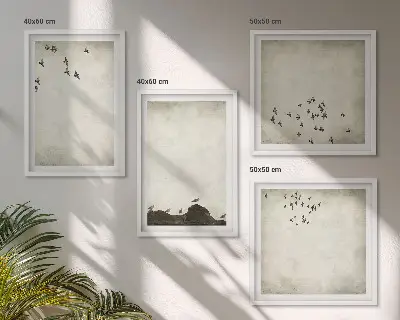 Minimalistična slika ptic komplet 4 slik v okvirju