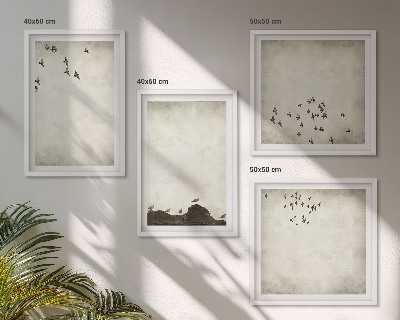 Set 4 slik v okvirju Minimalistično slikanje ptic