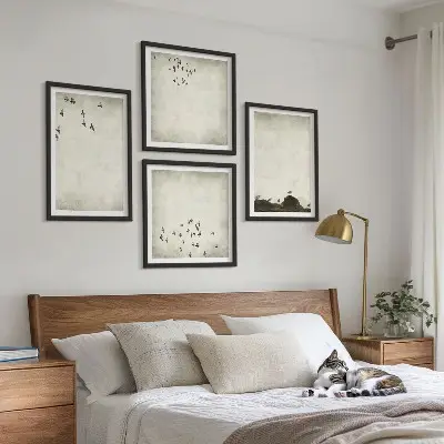 Minimalistična slika ptic komplet 4 slik v okvirju