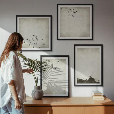 Set 4 slik v okvirju Minimalistično slikanje ptic