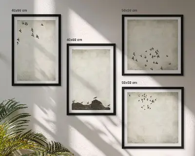 Minimalistična slika ptic komplet 4 slik v okvirju
