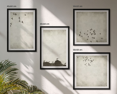 Set 4 slik v okvirju Minimalistično slikanje ptic