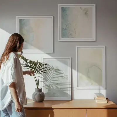 Komplet 4 slik v okvirju z motivom teksture pastelnega akvarelnega platna