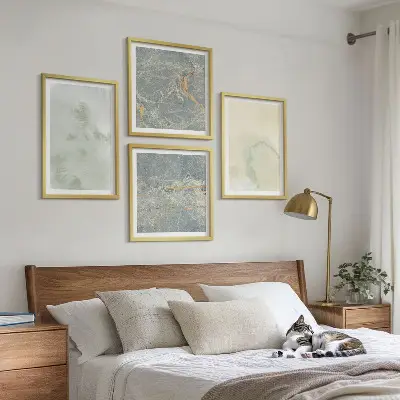 Komplet slik nad zofo pastelne akvarelne barve na platnu