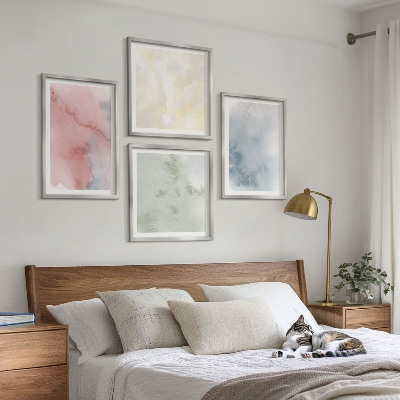 Set 4 slik v okvirju Pastelne barvne akvarele