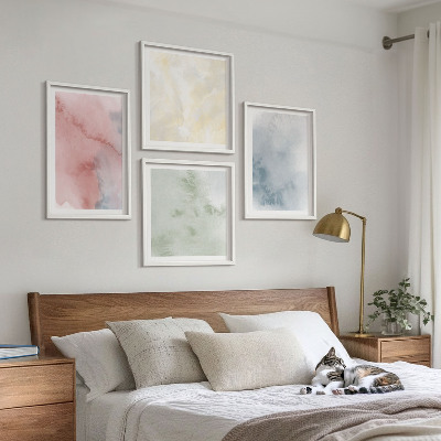 Set 4 slik v okvirju Pastelne barvne akvarele