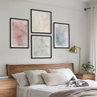 Set 4 slik v okvirju Pastelne barvne akvarele