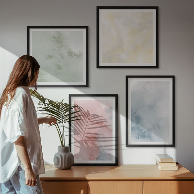 Set 4 slik v okvirju Pastelne barvne akvarele