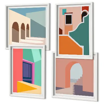 Pripravljena stenska galerija z barvitimi ilustracijami mesta
