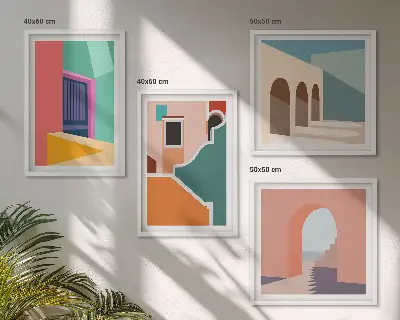 Pripravljena stenska galerija z barvitimi ilustracijami mesta