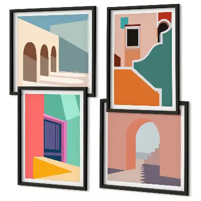 Pripravljena stenska galerija z barvitimi ilustracijami mesta