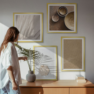 Set 4 slik v okvirju Minimalistične tople teksture