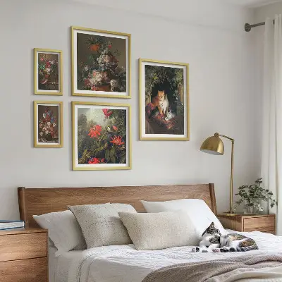 Komplet 5 slik v okvirju cvetlični vintage slog z motivi mačk