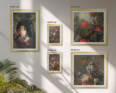 Set 5 slik v okvirju Cvetlični mačji vintage slog