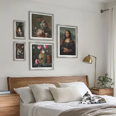 Starinski cvetlični portreti komplet 5 slik v okvirju