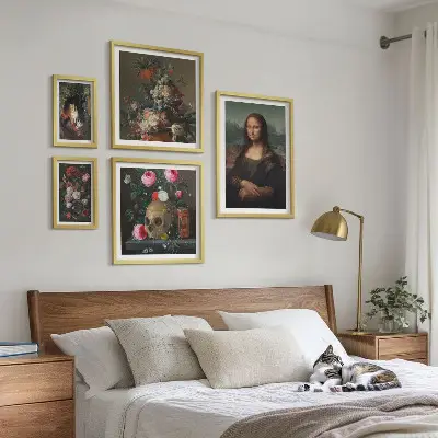 Starinski cvetlični portreti komplet 5 slik v okvirju