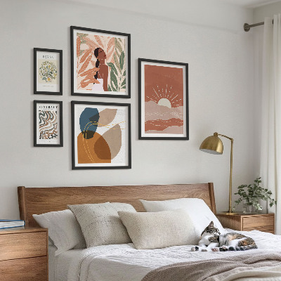 Komplet ujemajočih se slik Abstraktni rastlinski motivi v boho slogu