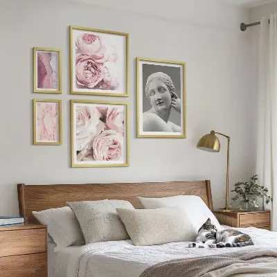 Klasične cvetlične skulpture komplet 5 slik v okvirju