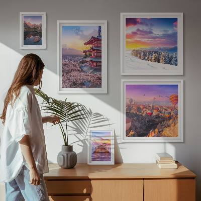 Set 5 slik v okvirju Azijske gore in rože