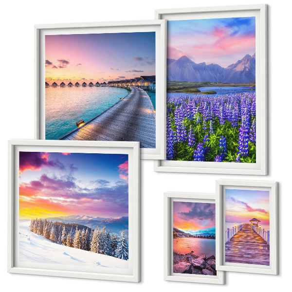Set 5 slik v okvirju Pokrajine narava gore razgledi