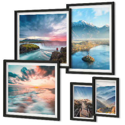 Komplet ujemajočih se slik Slapovi gorskih pokrajin