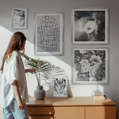 Abstraktni cvetlični moderni portret poliptih v okvirju