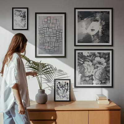 Poliptih v okvirju Abstraktni cvetlični moderni portret