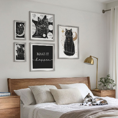 Poliptih v okvirju Boho prostor črnih mačk