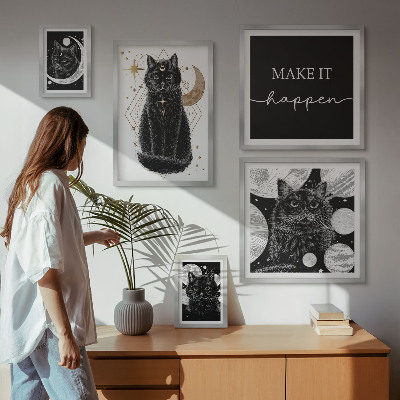 Poliptih v okvirju Boho prostor črnih mačk