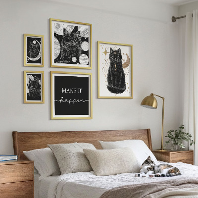 Poliptih v okvirju Boho prostor črnih mačk