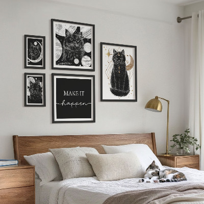 Poliptih v okvirju Boho prostor črnih mačk