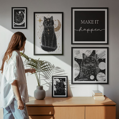 Poliptih v okvirju Boho prostor črnih mačk