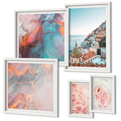 Set 5 slik v okvirju Romantične rožnate pokrajine