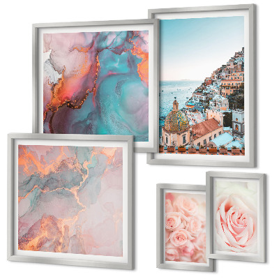 Set 5 slik v okvirju Romantične rožnate pokrajine