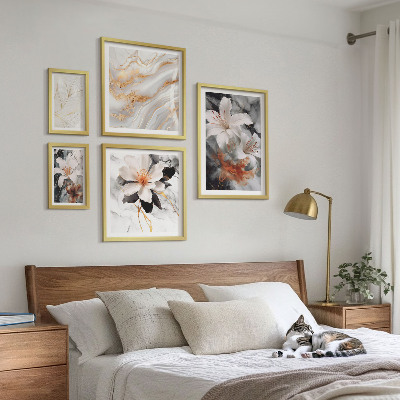Set 5 slik v okvirju Eleganca cvetličnega marmornega ozadja