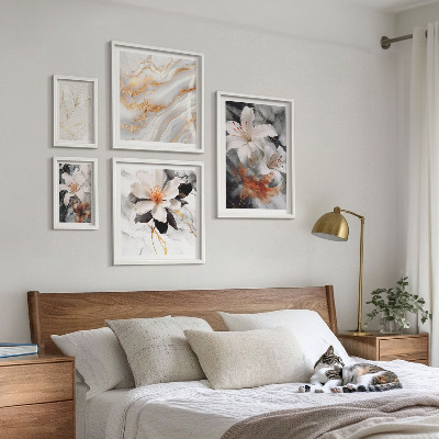 Set 5 slik v okvirju Eleganca cvetličnega marmornega ozadja