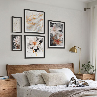 Set 5 slik v okvirju Eleganca cvetličnega marmornega ozadja