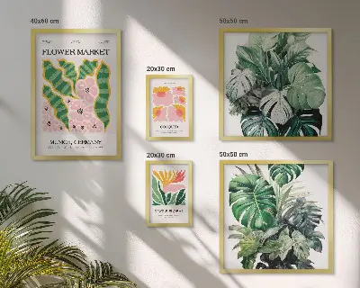 Komplet ujemajočih se slik z rastlinskimi motivi boho cvetja